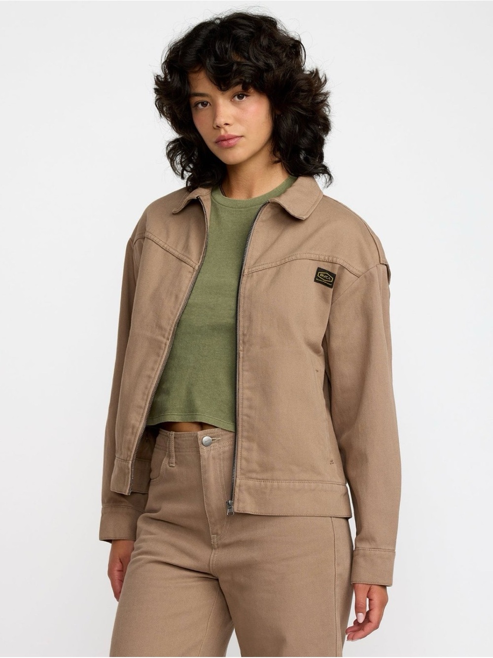 RVCA Women’s DayShift Jacket II Taupe Canvas Zip Jacket M